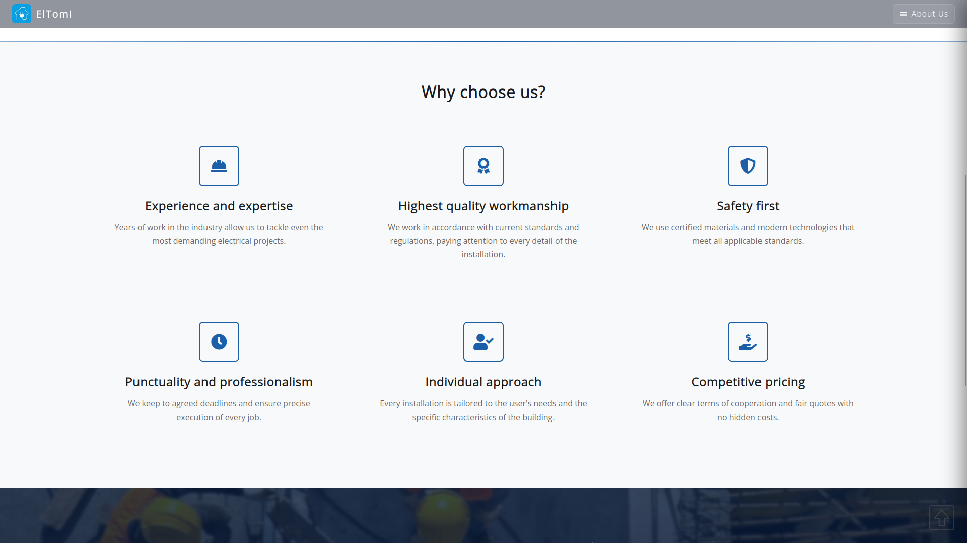 Electrical contractor website - why choose us section