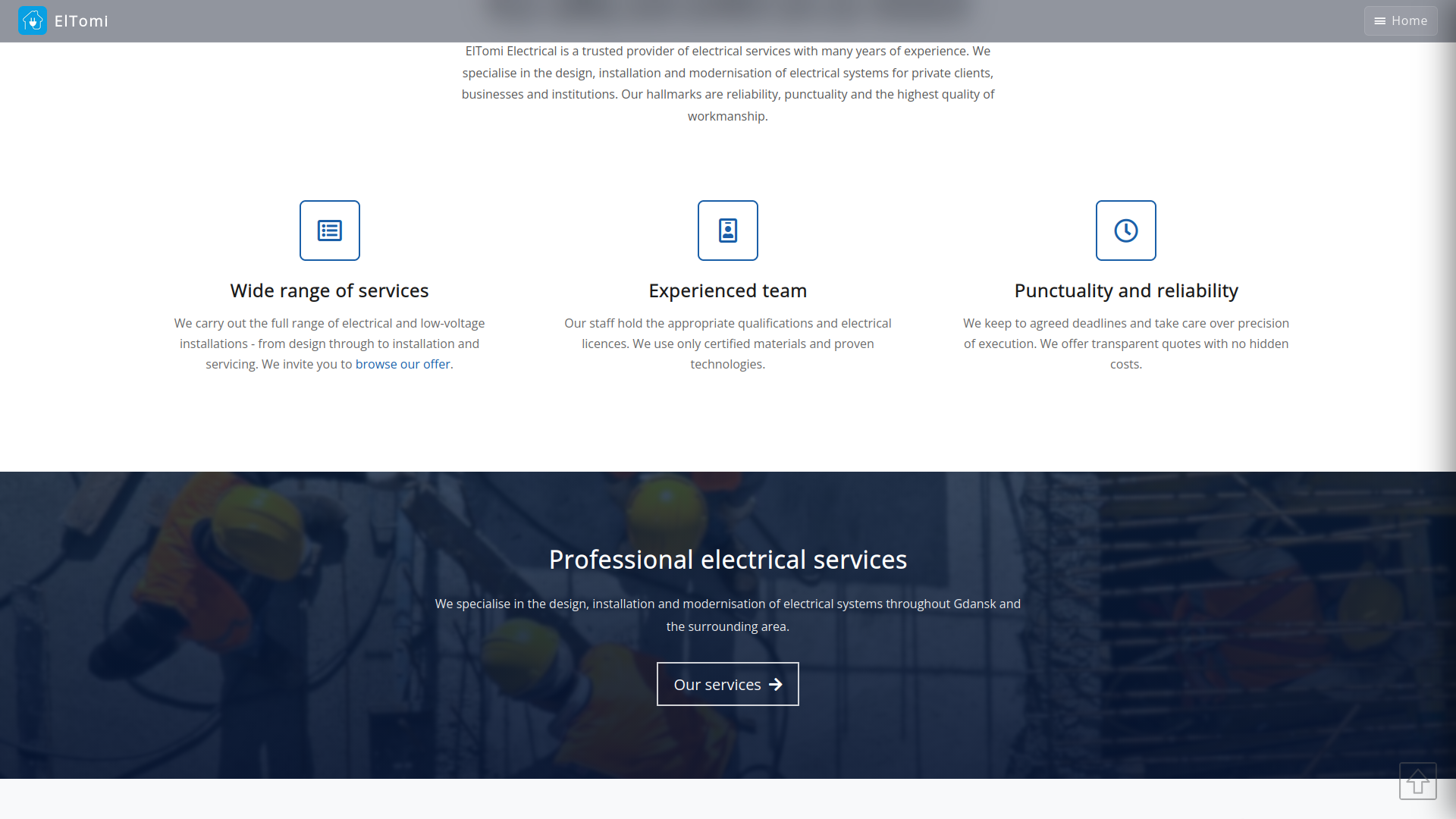 Electrical contractor website - about section