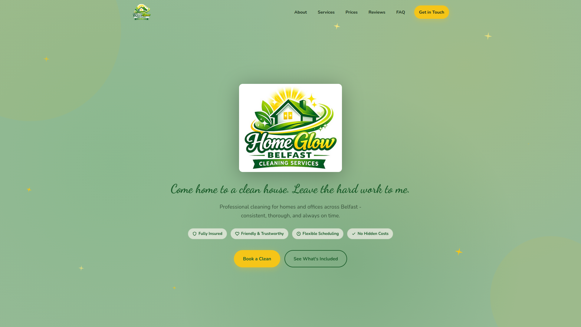 Cleaning service website - homepage hero